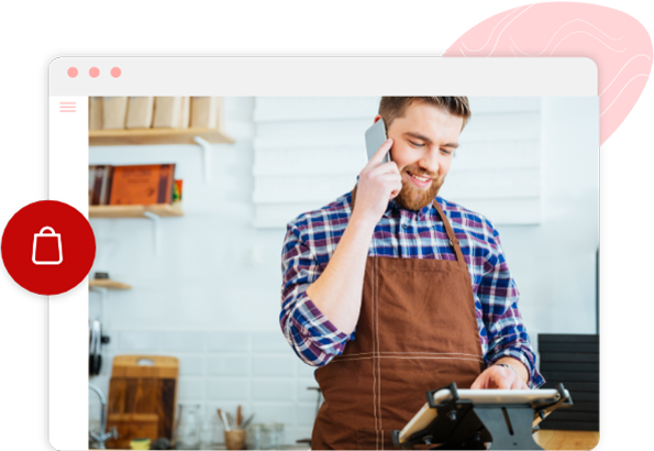 A server is taking a food order over the phone, and using the Seamless POS integration features to process it online.